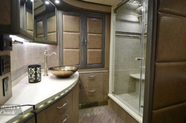 2017 Elegant Lady #5371 motorcoach interior view of marble shower interior