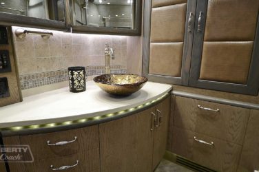 2017 Elegant Lady #5371 motorcoach interior view of bathroom vanity and vessel sink