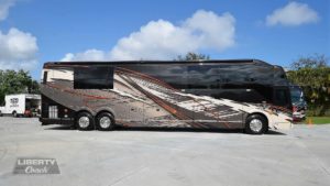 2017 Elegant Lady #5371 exterior entry side view of motorcoach on the lot