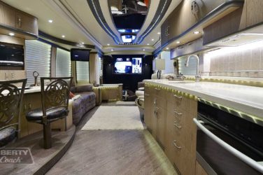 2017 Elegant Lady #5371 motorcoach interior front look view of galley and dining area