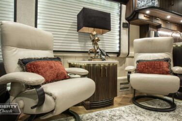 2018 Liberty Coach #897-A motorcoach interior view of side chairs and table