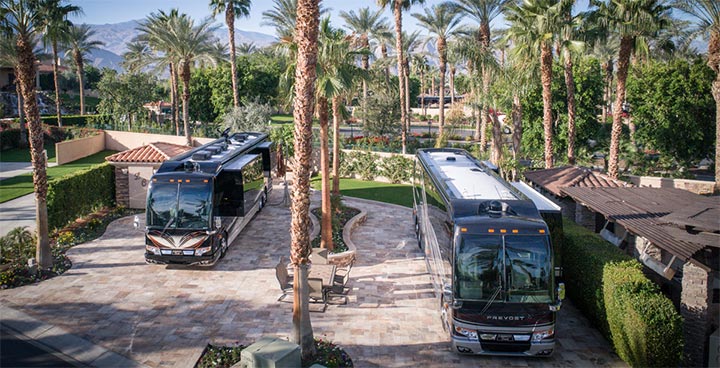 View of Motorcoach Country Club Resort Lots, Palm Trees with Motorcoaches