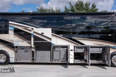 2019 Elegant Lady #7191 exterior entry side undercarriage storage bays of motorcoach