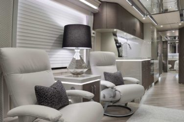 2020 Elegant Lady #860 motorcoach interior view of side chairs and table