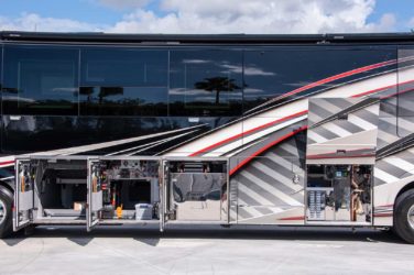 2020 Elegant Lady #7190 exterior driver side undercarriage open mechanical bays of motorcoach