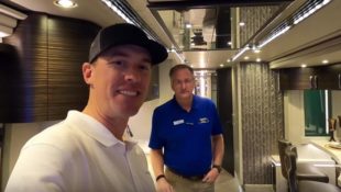 Andrew Steele and Frank Konigseder Jr. Standing Inside Motorcoach