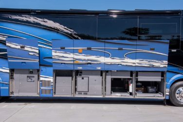 2021 Elegant Lady #866 exterior driver side undercarriage open mechanical bays of motorcoach