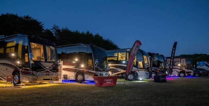 Motorcoaches at Night with Colored Ground Effects at Tellico Lake Event