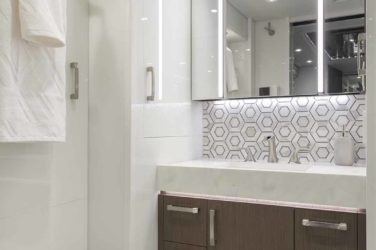 2021 Elegant Lady #870 motorcoach interior view of bathroom, vanity