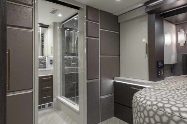 2021 Elegant Lady #871 motorcoach interior view of bathroom, vanity