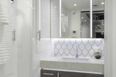 2021 Elegant Lady #872 motorcoach interior view of bathroom, vanity