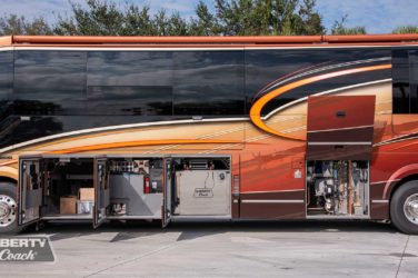 2013 Elegant Lady #5362 exterior driver side undercarriage open mechanical bays of motorcoach