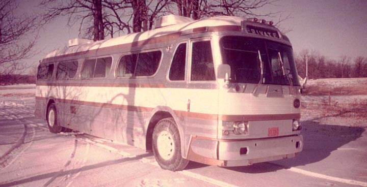 The First Liberty Motorcoach on Snowy Road