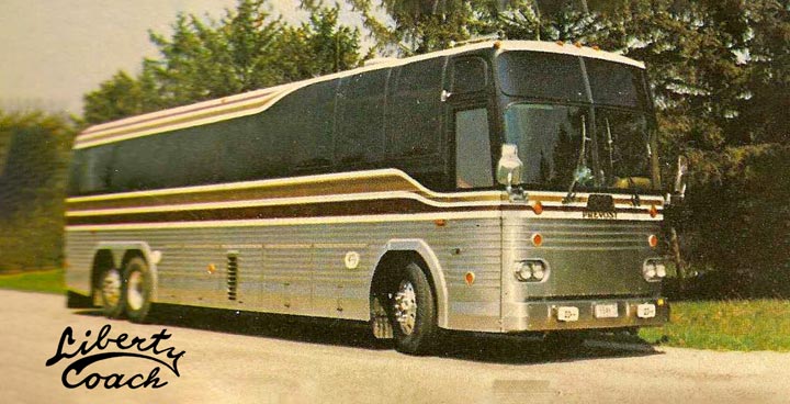 1971 Motorcaoch on Road with Liberty Coach Logo