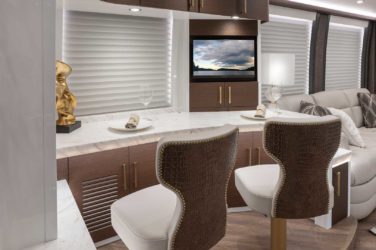 2022 Elegant Lady #888 motorcoach interior front look view of breakfast bar