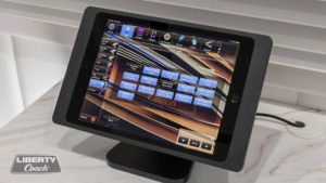 2022 Elegant Lady #888 motorcoach interior view of Crestron control system iPad pro touchscreen