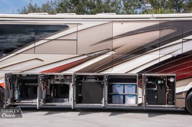2023 Elegant Lady 896 exterior driver side undercarriage open mechanical bays of motorcoach
